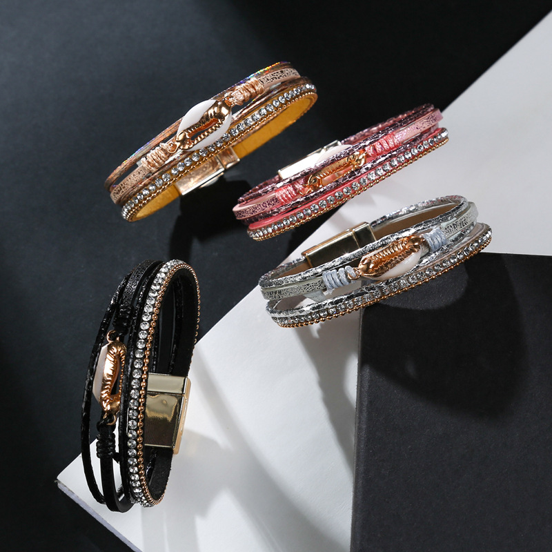 Fashion Pu Leather Diamond Conch Decorative Bracelet display picture 2