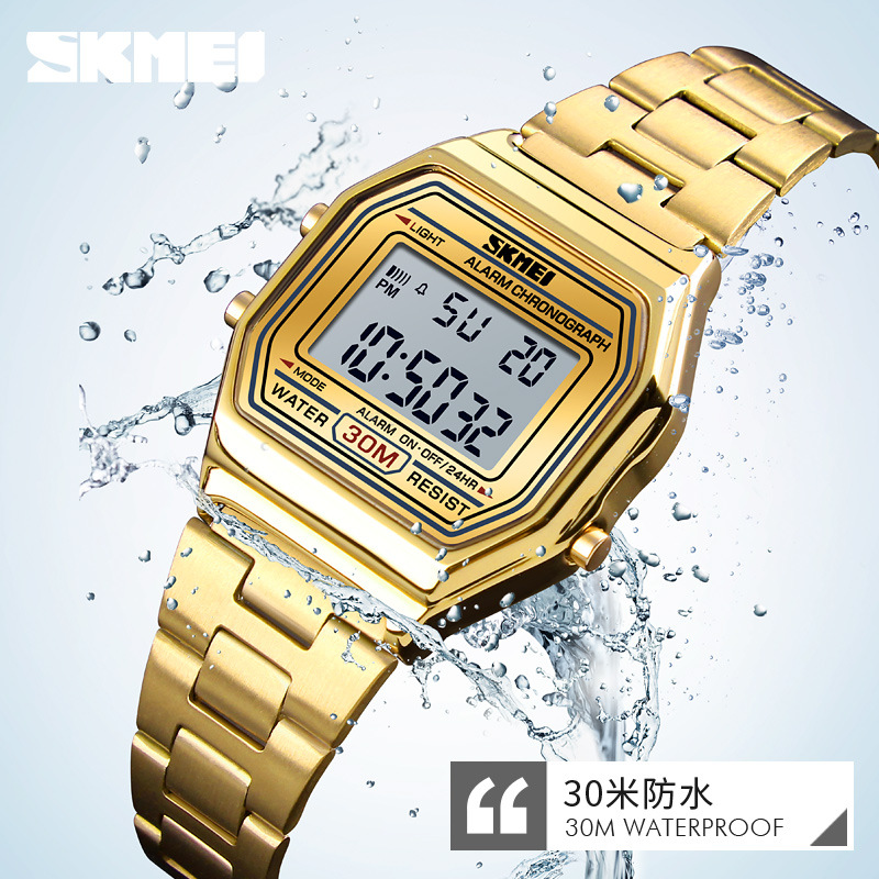 Skmei simple moda luminosa multifunción reloj de acero inoxidable para mujer impermeable ligero deportivo reloj electrónico 1415