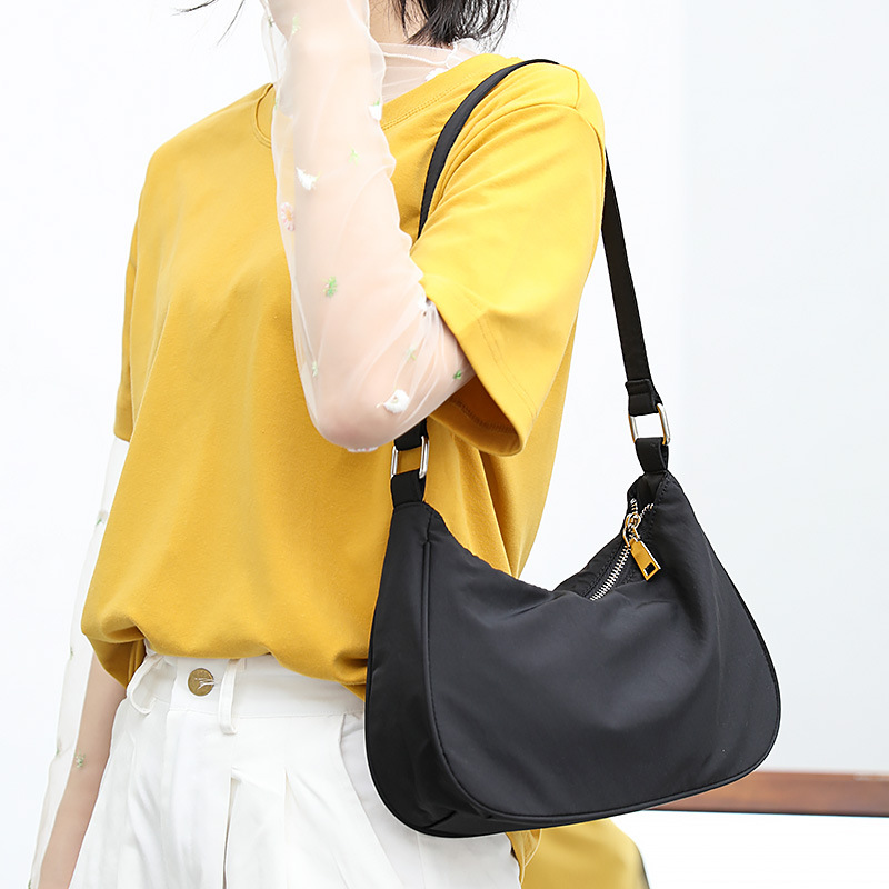 韩版简约牛津布腋下包休闲复古拉链手提包百搭软面纯色尼龙单肩包|ms