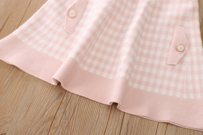 Girls' Small Fragrant Plaid 3-8 Wooden Ear Collar Knitted Cardigan Sweater Half Skirt Two piece Set_voghion.com