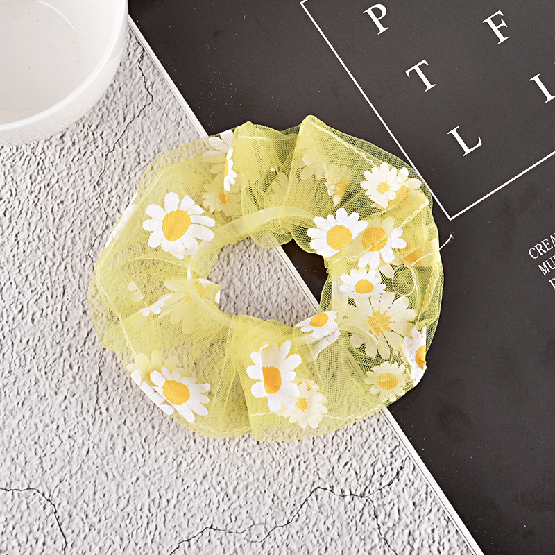 15g Weight Headwear Classification Festival Occasion Flower Pattern Women'S Gender Sky Blue, White, Pink, Purple, Green, Blue, Yellow, Black Color Korean Simple Mesh Daisy Hair Scrunchies 6
