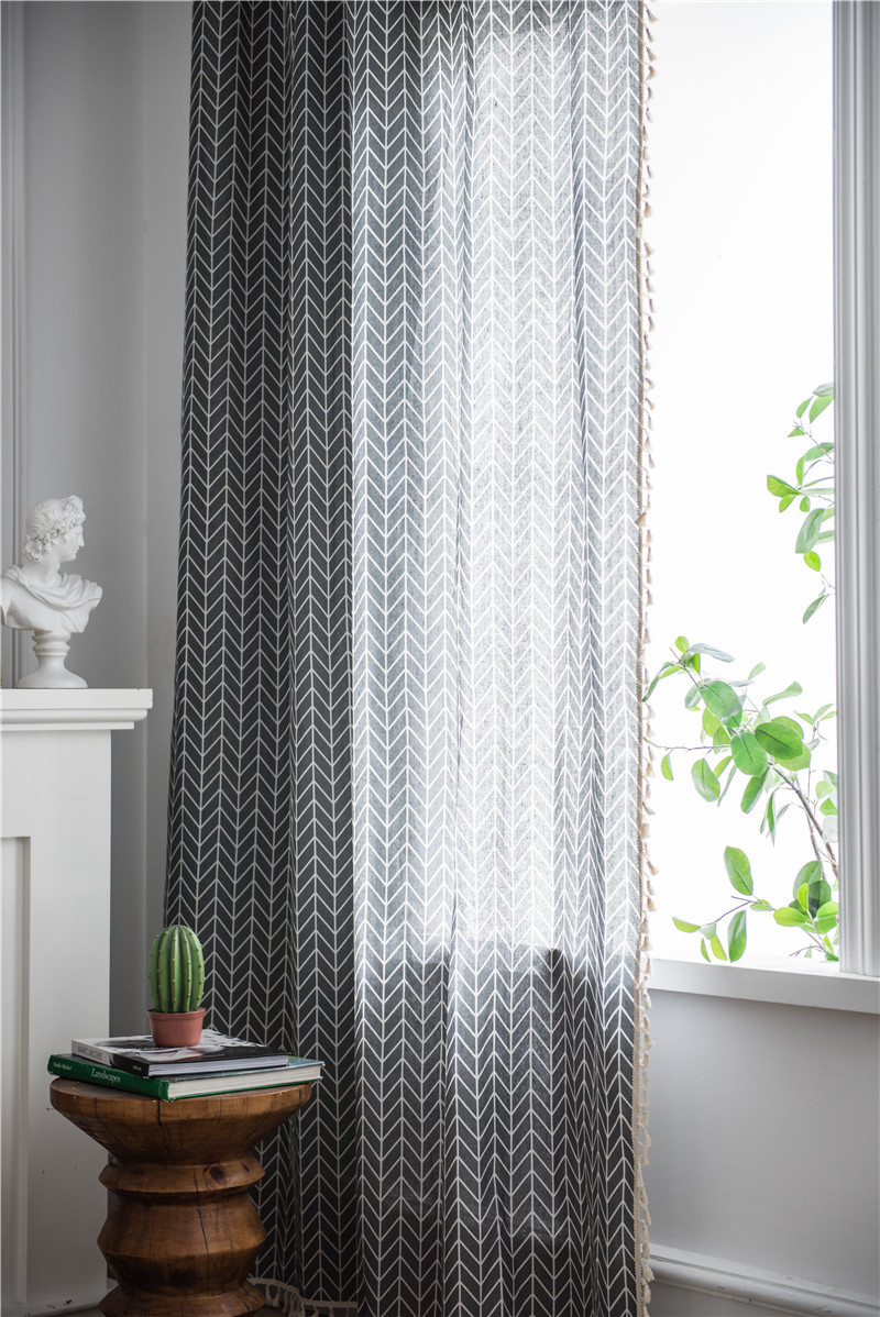 Minimalistischer Geometrischer Vorhang Mit Quasten Grau Baumwolle_voghion.com