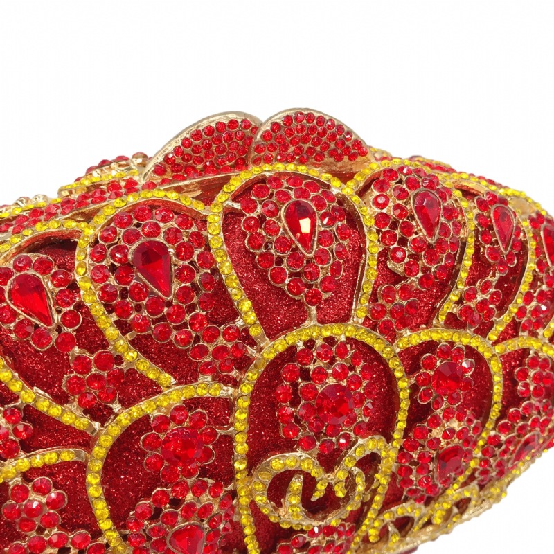 Túi clutch dạ tiệc nữ đính đá kim cương đỏ hình vương miện, xách tay hoặc đeo chéo 20x7x13 cm — Màu đỏ, Màu hồng chi tiết 21