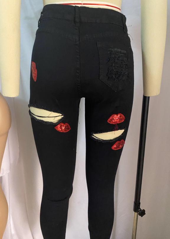 new black ripped stretch jeans nihaostyle clothing wholesale NSTH69163