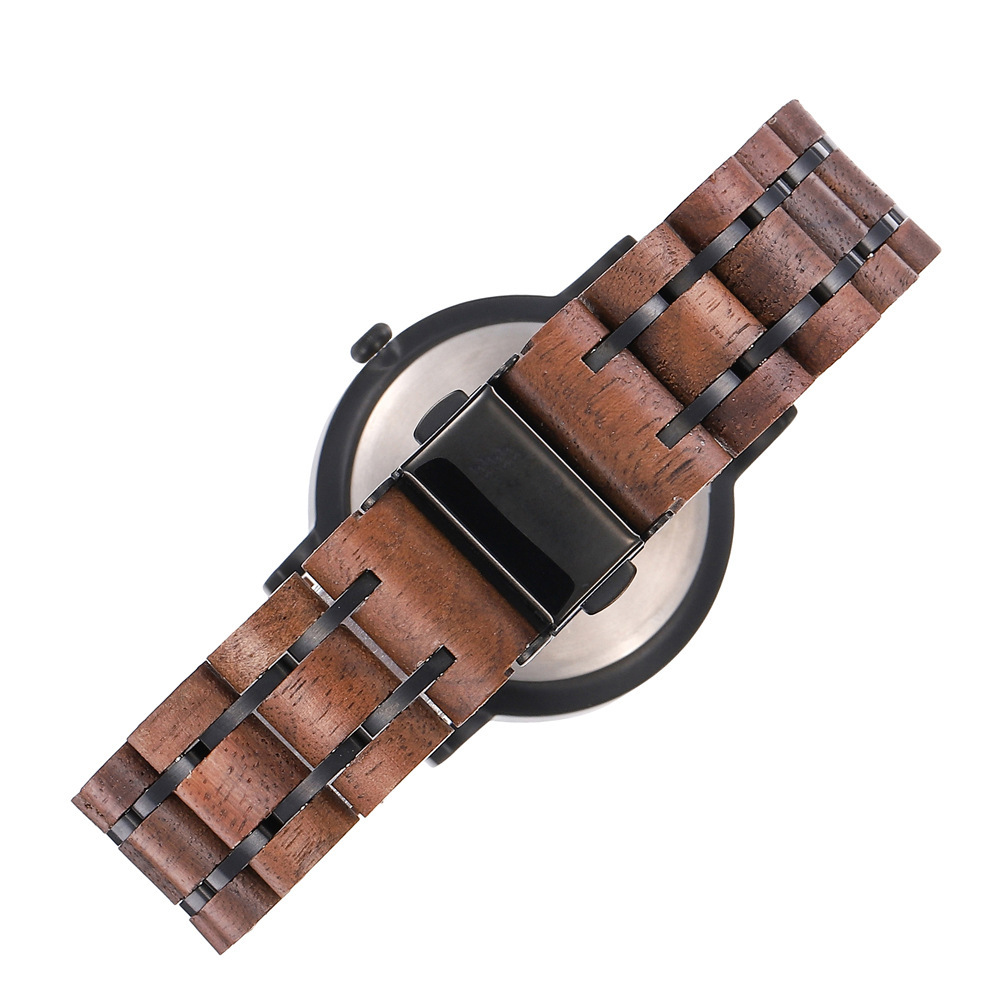 OEM定制不锈钢间胡桃木石英表 时尚休闲复古小三针男士木质腕表