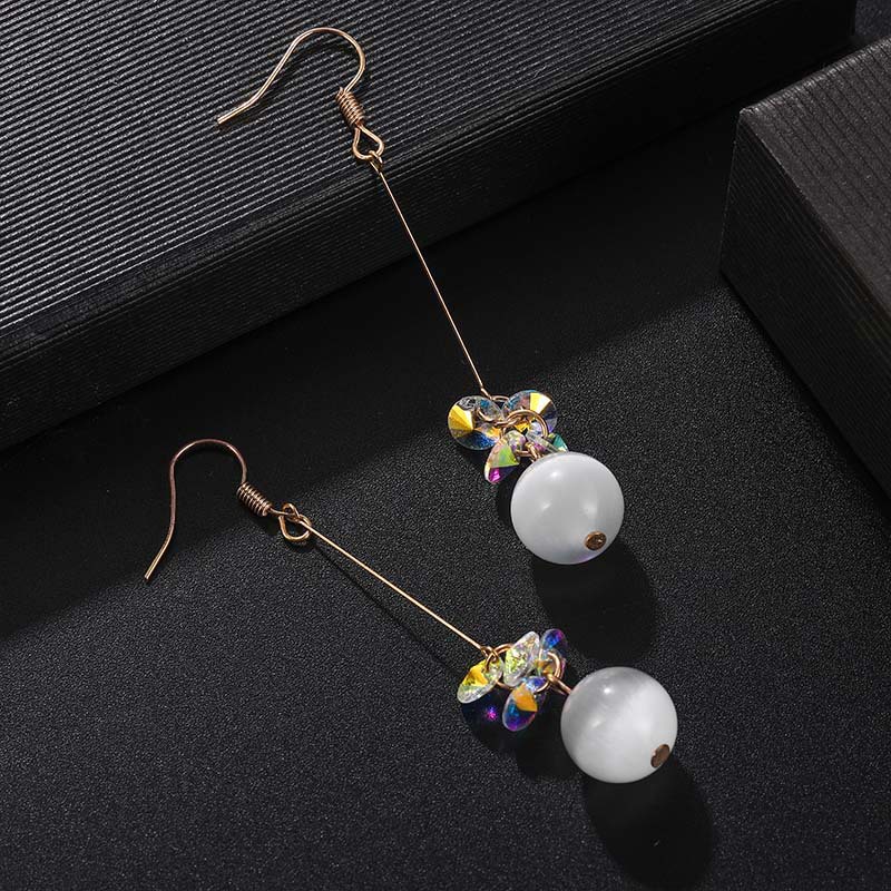 Korean Fashion Simple Long Opal Earrings Bow Zircon Earrings display picture 2