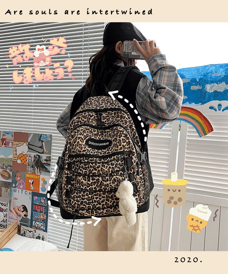 Retro Leopard Print Large-capacity Schoolbag display picture 1