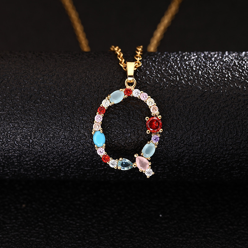 Lady Letter Agate Plating Zircon Pendant Necklace 1 Piece
