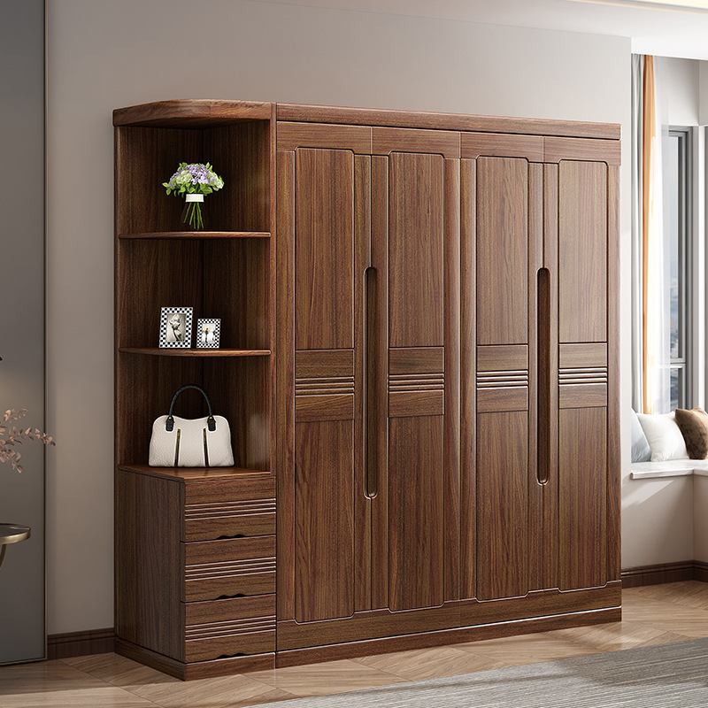 批发胡桃木衣柜三门四门五门六门大容量卧室转角加顶拆装衣橱柜子
