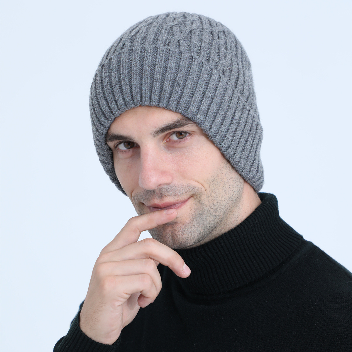 Knitted Beanie Hat For Men Warm Winter Wool Cycling Ear Cap_voghion.com
