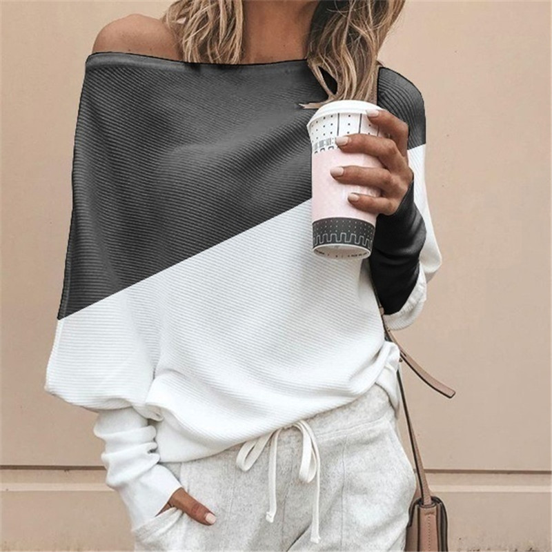  loose large size women s stitching contrast long-sleeved T-shirt top NSYF2153