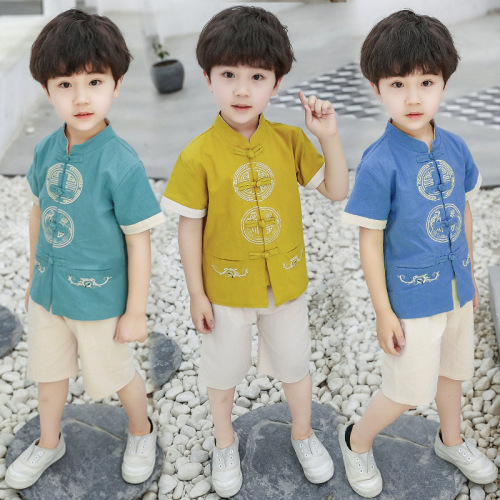 Boy Tang suit chinese hanfu for boy childre baby cotton hemp Hanfu suit