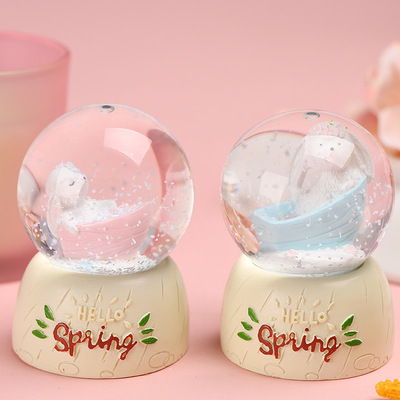 創意卡通動物可愛小兔子水晶球學生情侶生日節日禮物工藝品擺件