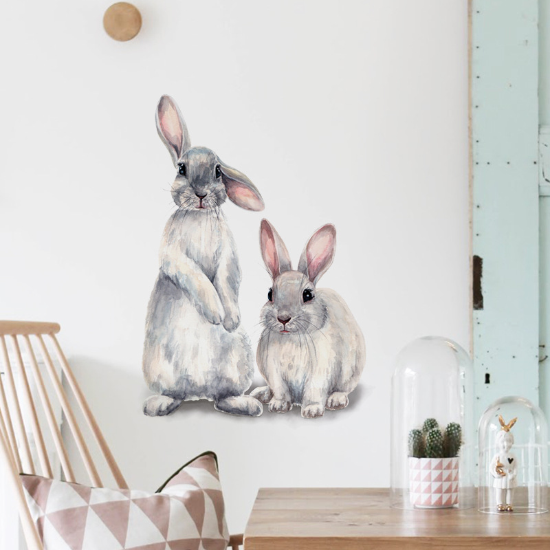 neue Wandaufkleber zwei niedliche Kaninchen Kinderzimmer Wohnkultur abnehmbare Wandaufkleberpicture2