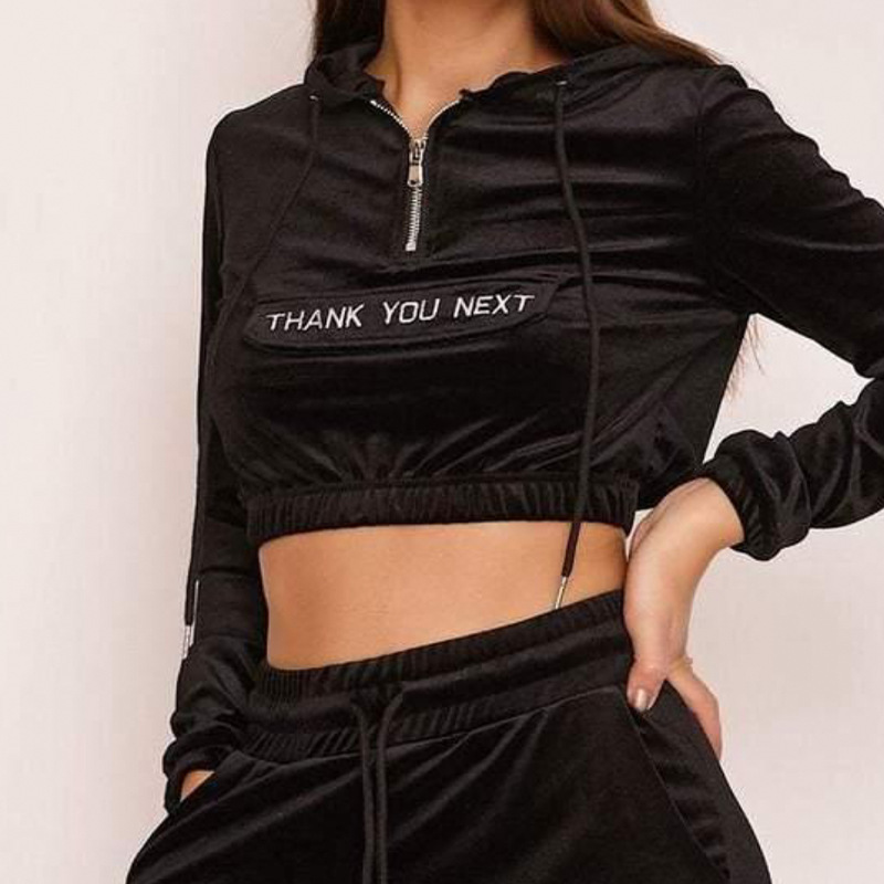 cropped hooded letter printed suede sweatshirt NSMEI55096