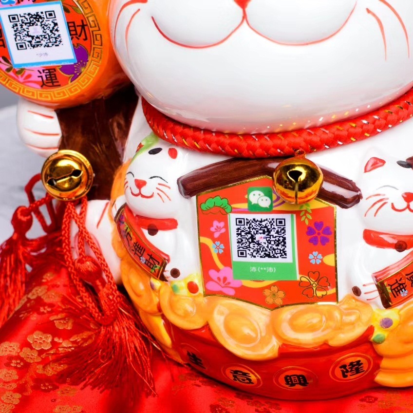 Personalizada estilo japonés suerte tambor escaneo código suerte gato regalo cajero decoración código QR función de pago fortuna gato