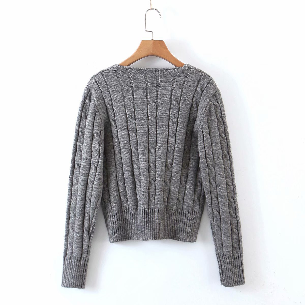 retro long-sleeved loose V-neck knitted sweater NSAM7606