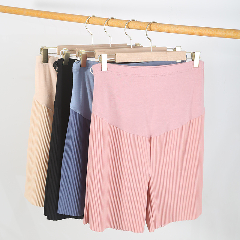Pantalones cortos de mujer embarazada transpirables de verano directo de fábrica pantalones de pierna ancha de mujer embarazada pantalones plisados moda estilo coreano pantalones de soporte de vientre ropa de maternidad