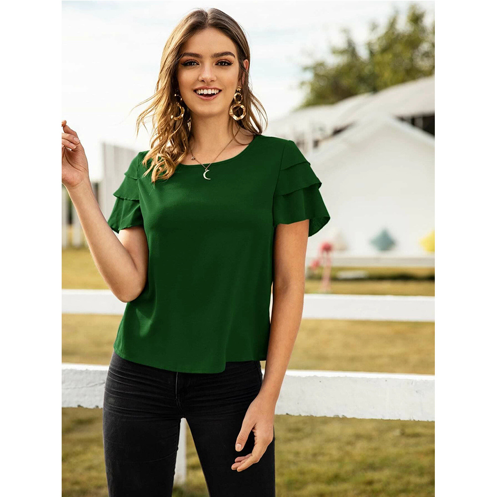 round neck plus size short-sleeved slim chiffon shirt NSSA40010