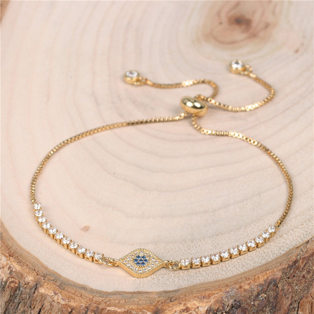 Fashionable Turkish Blue Eye Bracelet with Diamonds and Color Zirconia Adjustable Bracelet