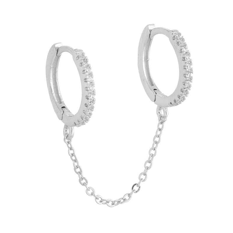 Mode Cercle Argent Sterling Des Boucles D'oreilles Placage Chaîne Zircon 925 Argent Boucles D'oreilles display picture 3