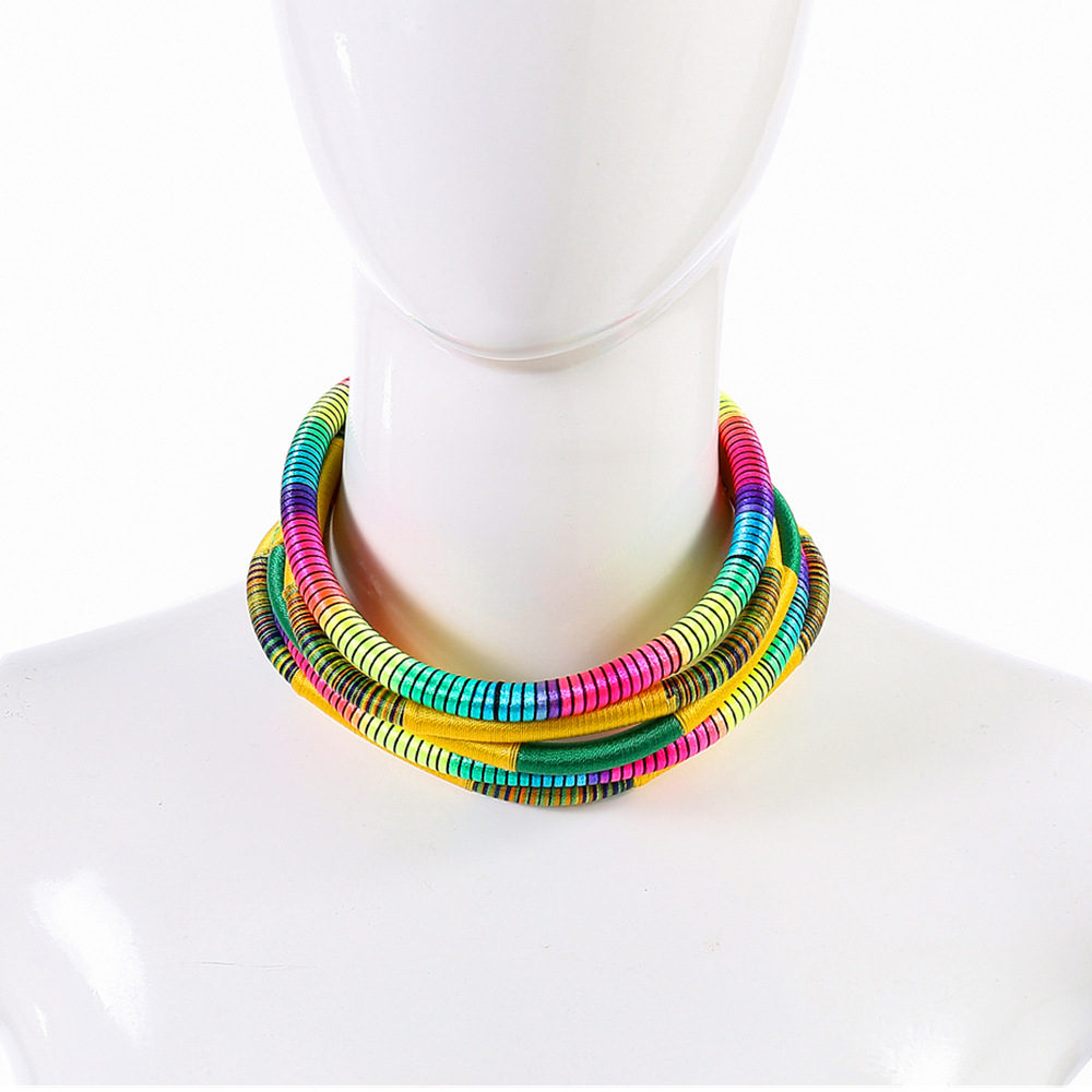 174g Weight Jewelry Set Classification Earrings + Necklace Quantity Holiday, Travel Occasion Alloy, Woven thread Material Color Block Pattern Women's Gender Epoxy Design Retro, Ethnic Style Style Retro Ethnic Style Color Block Alloy Woven Thread Epoxy Women's Jewelry Set 2