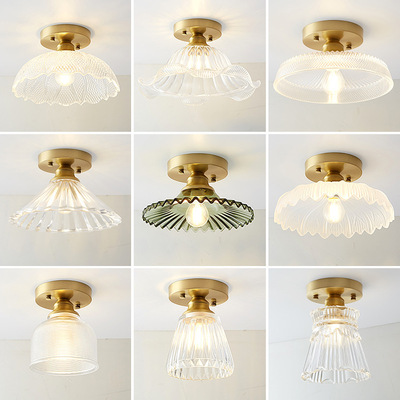 北欧全铜吸顶灯门厅入户玄关过道走廊吧台阳台简约LED玻璃铜灯|ms