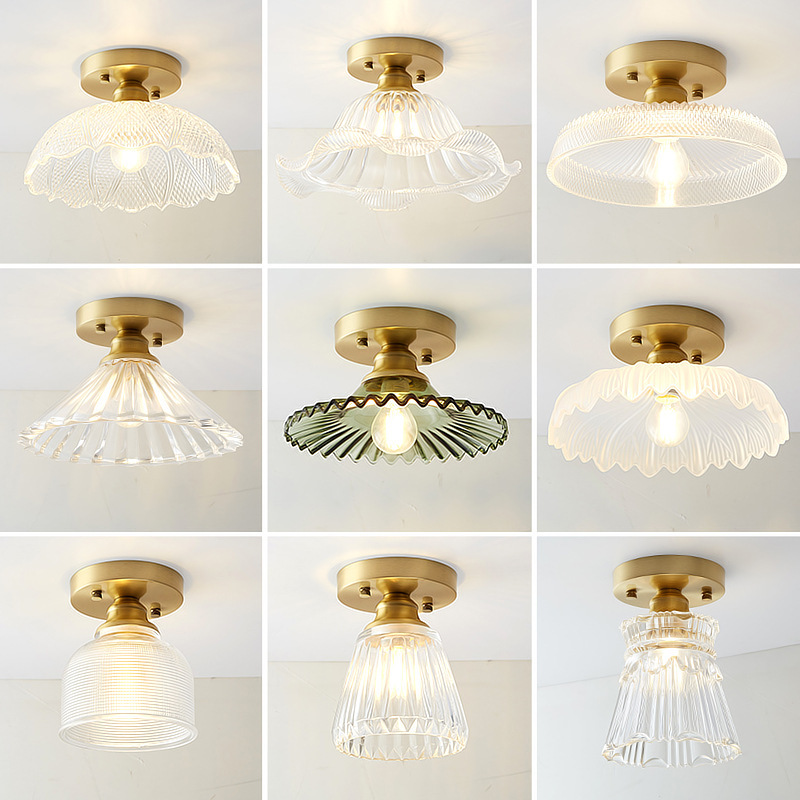 北欧全铜吸顶灯门厅入户玄关过道走廊吧台阳台简约LED玻璃铜灯|ms