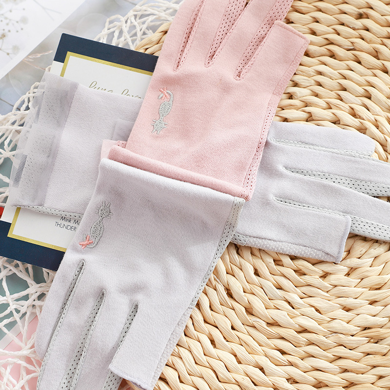 薄款防晒手套大指食指露指防紫外线纯棉手套手心点胶防滑开车手套