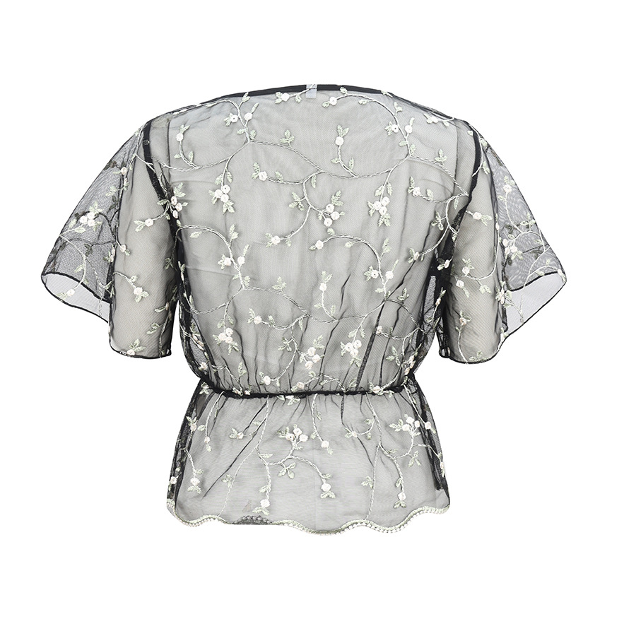  ultra-thin see-through mesh embroidery flower T-shirt top NSAL2902