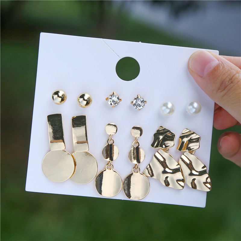 Aretes Irregulares De Disco De Metal Creativo Juego De 6 Piezas display picture 3