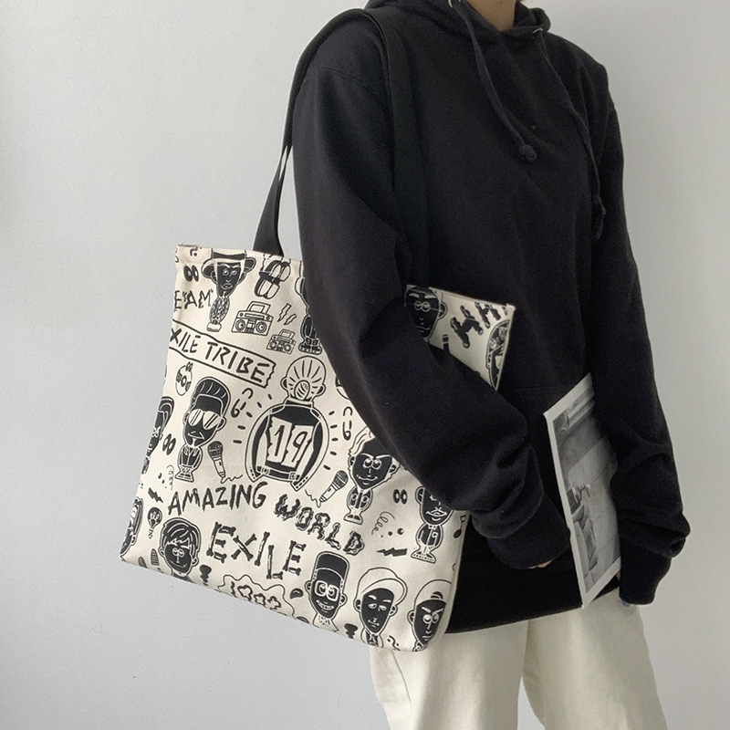 Bolsa de lona de hombro de las mujeres de gran capacidad japonesa Harajuku ulzzang estudiante universitario mochila yoga viaje bolsa de compras ins