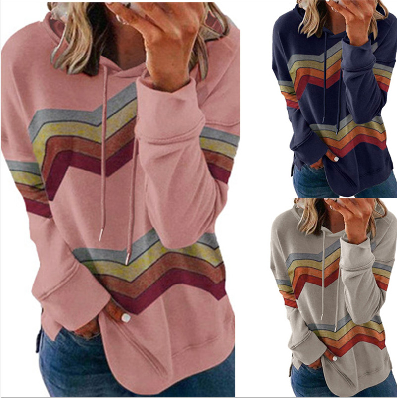 new long-sleeved striped contrast color hooded sweater NSBTY62672