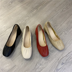 軟到不像話！2024秋季新品韓國東大門個性褶皺方頭淺口通勤OL單鞋