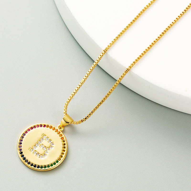 letter colorful gemstone hip hop  copper plated real gold letter Necklace wholesale
