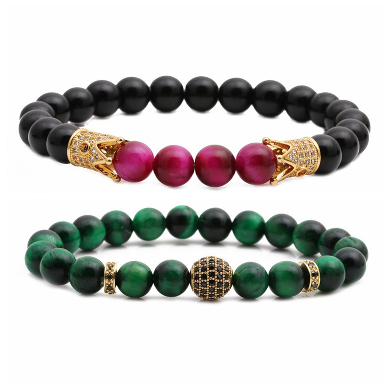 new bracelet tigeru0027s eye frosted stone crown diamond ball beaded bracelet set wholesale nihaojew