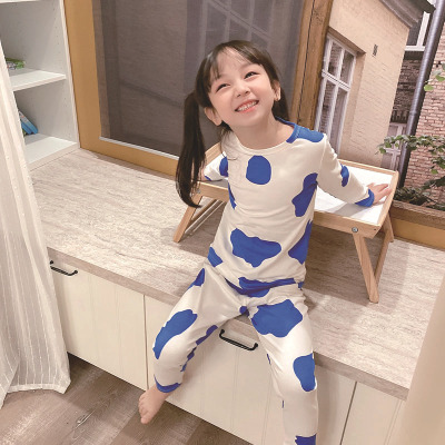 春秋季兒童全棉居家服睡衣男女寶寶兒童家居服奶牛紋kids pajamas