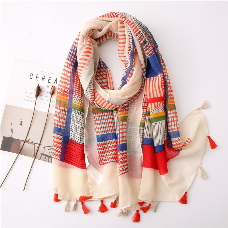 New Vintage Stripe Sunscreen Shawl Women’s Scarf