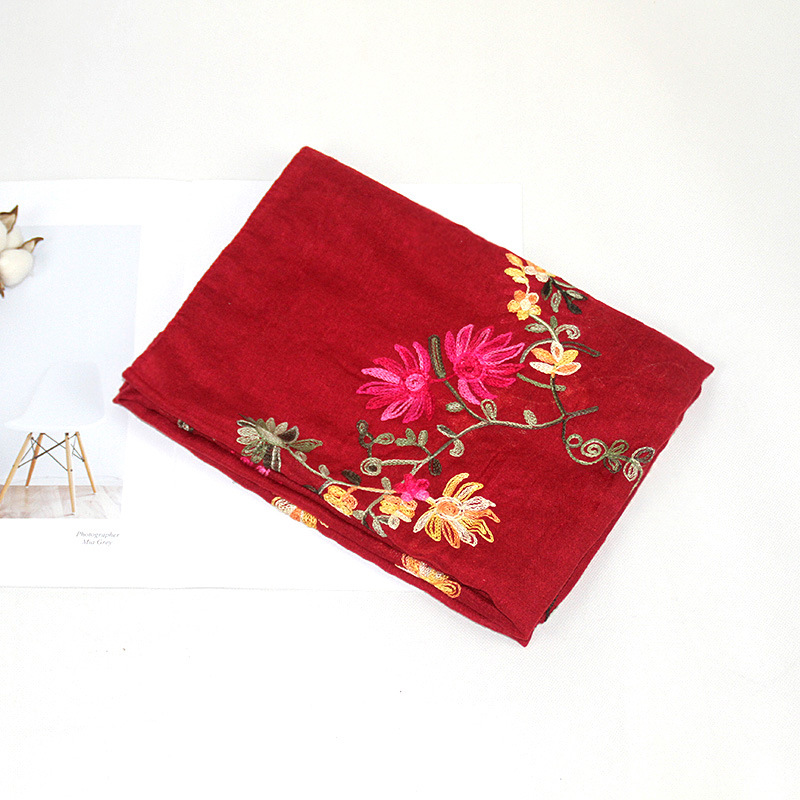 Bohemio bordado de algodón y lino de La Flor bufanda de las mujeres de Nepal viajes estilo étnico bordado bufanda chal