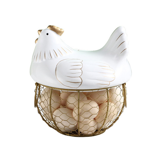 Creative and cute chicken storage basket with lid iron decorative egg storage basket portable kitchen portable shape