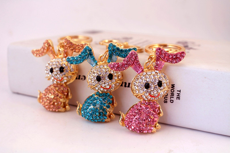 63g Weight Alloy, Metal Material Doll Pattern Unisex Gender Pink, Blue Color Alloy Rhinestone Cartoon Bunny Keychain 1