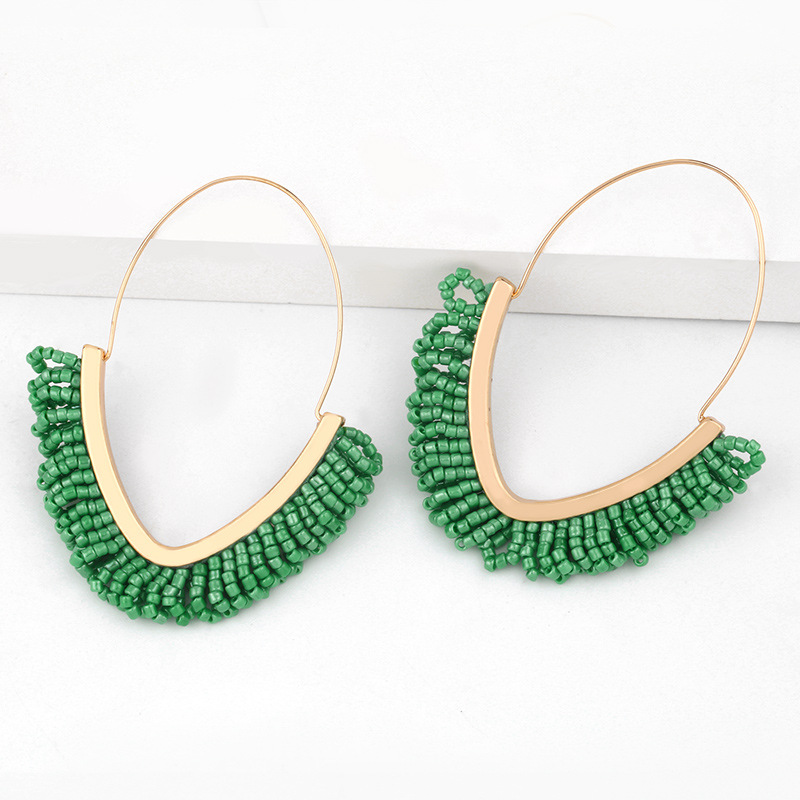 bohemian style geometric rice bead hand-woven rice bead V-shaped alloy earrings for women