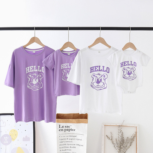 Trendy version of parent-child clothing for a family of three and four baby jumpsuits for a hundred days of western style mother and daughter summer short-sleeved T-shirts
