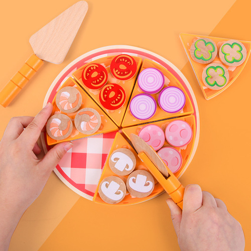 Children's educational early education wooden play house kitchen toy Qieqie watch simulated pizza Qieqiele birthday gift