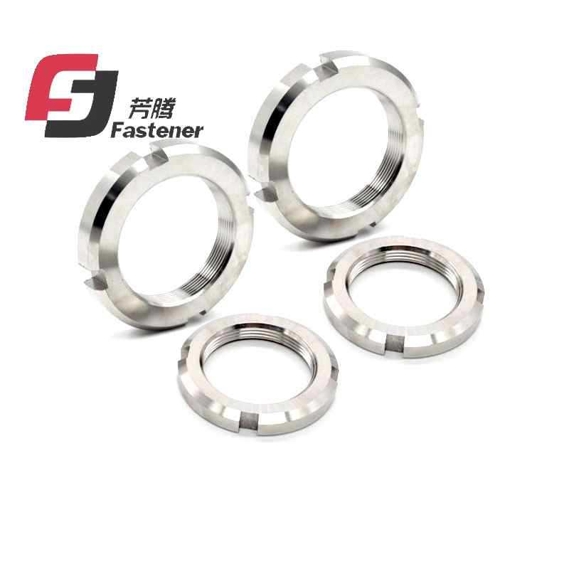 304不锈钢圆螺母GB812止退螺母开槽螺帽M10M12M14M16M20M24