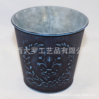 2020年新款创意北欧复古多肉套装花盆做旧橄榄枝压纹铁皮花器花桶