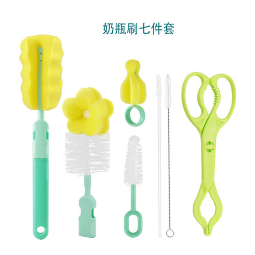 Baby bottle brush, nipple brush, straw brush, cleaning brush, sponge set, 360-degree rotating brush for baby bottles