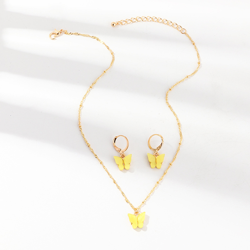 explosive accessories multicolor butterfly necklace earring set temperament small butterfly jewelry