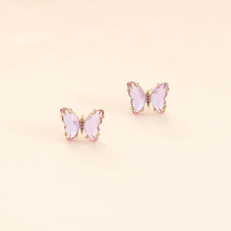 Boucles D&#39;oreilles Papillon En Diamant Incrusté De Zircons Colorés display picture 5