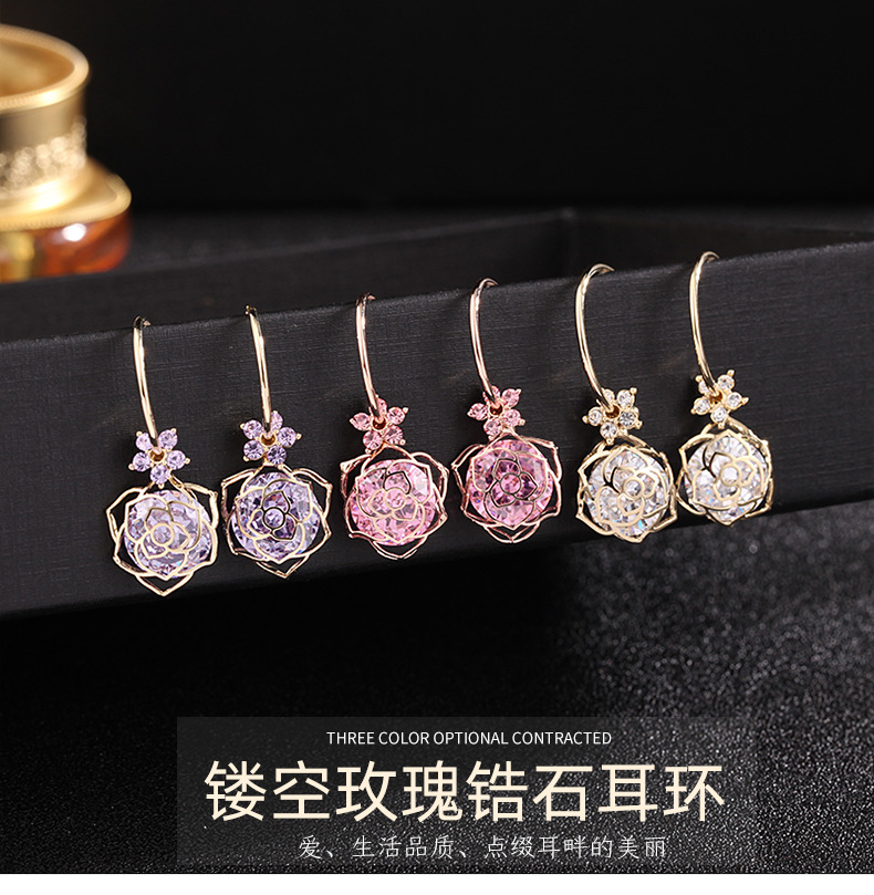 New High-quality 925 Silver Needle Zircon Flower Hollow Rose Earrings Popular Jewelry Wholesale Nihaojewelry display picture 12